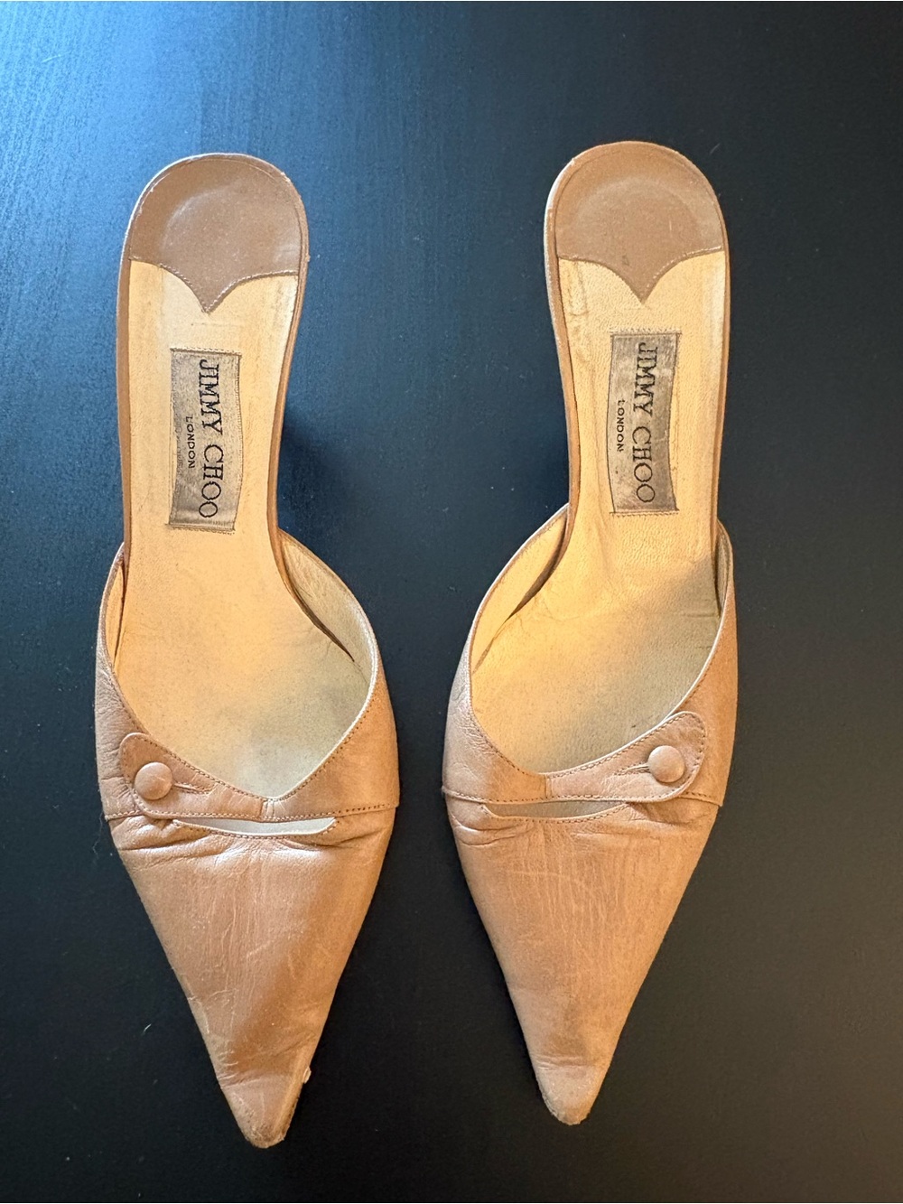 Jimmy Choo Tan Leather Pointed Slip-On Mules